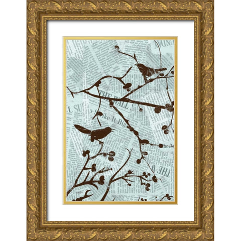 Bird Branches A Gold Ornate Wood Framed Art Print with Double Matting by Stimson, Diane