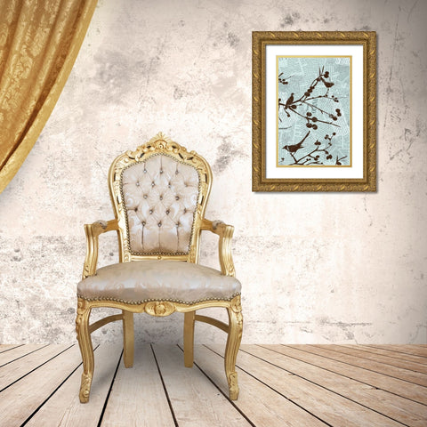 Bird Branches B Gold Ornate Wood Framed Art Print with Double Matting by Stimson, Diane