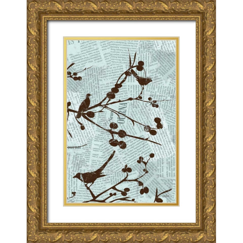 Bird Branches B Gold Ornate Wood Framed Art Print with Double Matting by Stimson, Diane