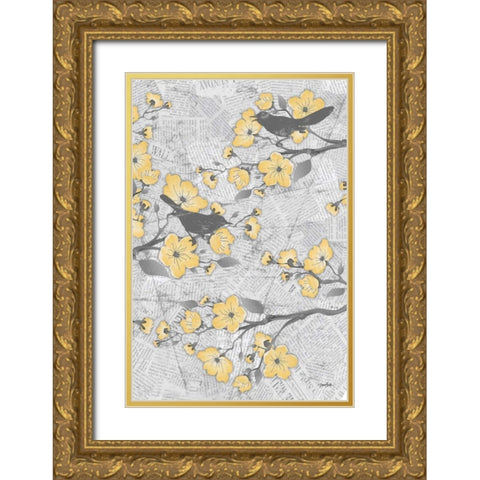 Cherry Blossom Birds 2 Gold Ornate Wood Framed Art Print with Double Matting by Stimson, Diane