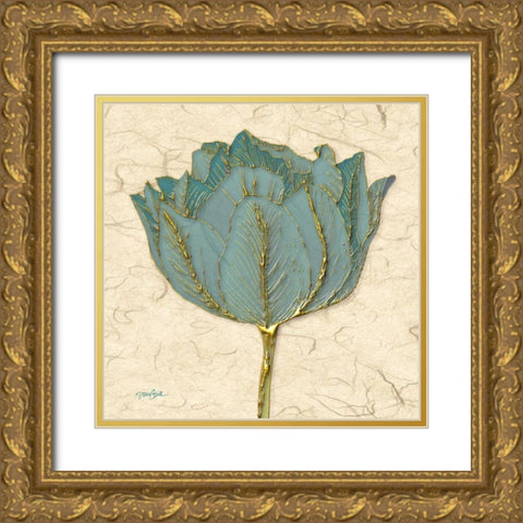 Muted Teal Tulip 1 Gold Ornate Wood Framed Art Print with Double Matting by Stimson, Diane