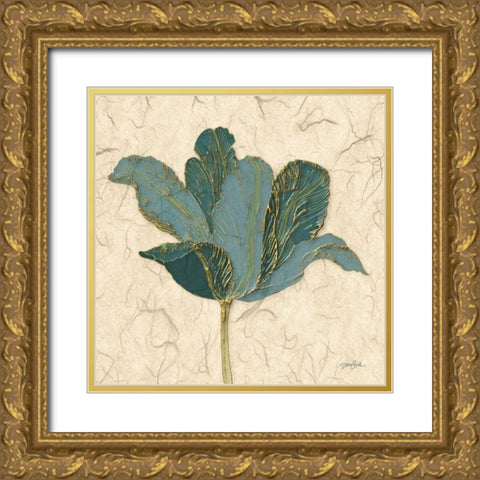 Muted Teal Tulip 2 Gold Ornate Wood Framed Art Print with Double Matting by Stimson, Diane