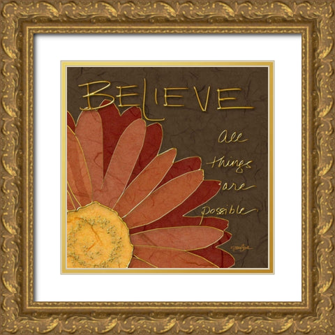 Gerbera Believe Gold Ornate Wood Framed Art Print with Double Matting by Stimson, Diane