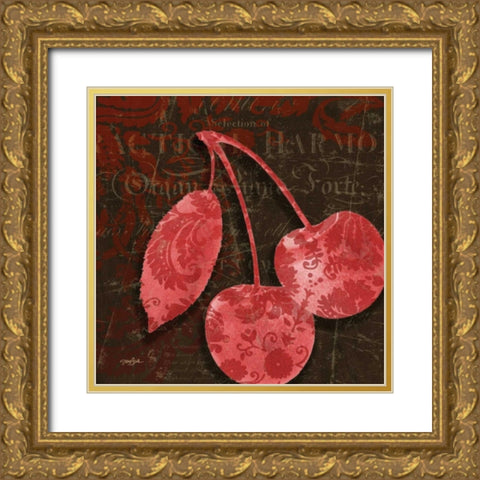 Cherry Damask Red Gold Ornate Wood Framed Art Print with Double Matting by Stimson, Diane
