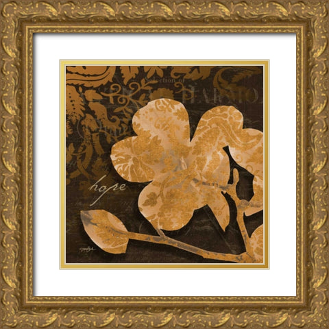 Magnolia Damask 2 Gold Ornate Wood Framed Art Print with Double Matting by Stimson, Diane