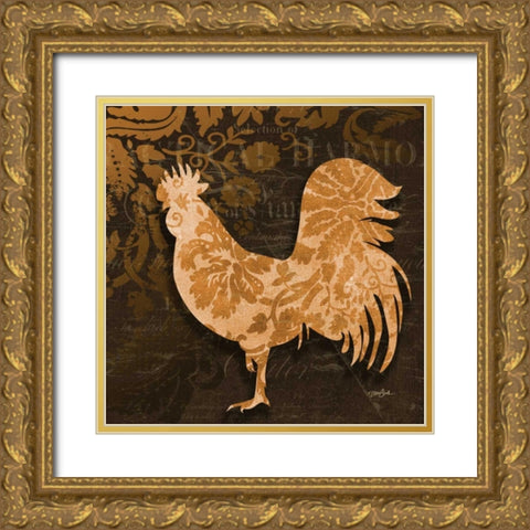 Rooster Damask 2 Gold Ornate Wood Framed Art Print with Double Matting by Stimson, Diane