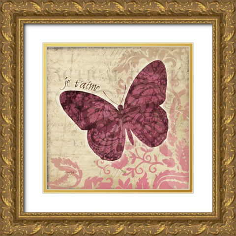 JeTaime Bfly Gold Ornate Wood Framed Art Print with Double Matting by Stimson, Diane