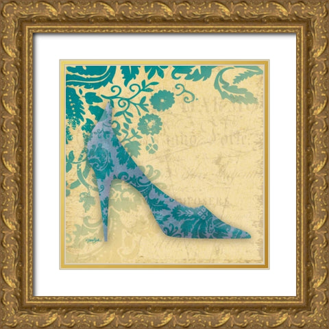 Shoe Damask 1 Gold Ornate Wood Framed Art Print with Double Matting by Stimson, Diane