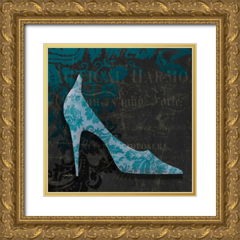 Shoe Damask 1 Gold Ornate Wood Framed Art Print with Double Matting by Stimson, Diane