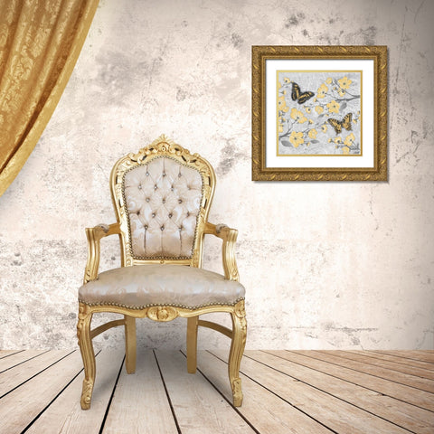 Cherry Blossom Bflies 2 Gold Ornate Wood Framed Art Print with Double Matting by Stimson, Diane