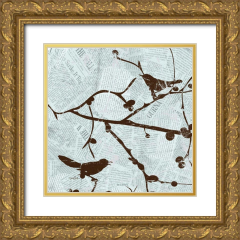 Bird Branches 1 Gold Ornate Wood Framed Art Print with Double Matting by Stimson, Diane