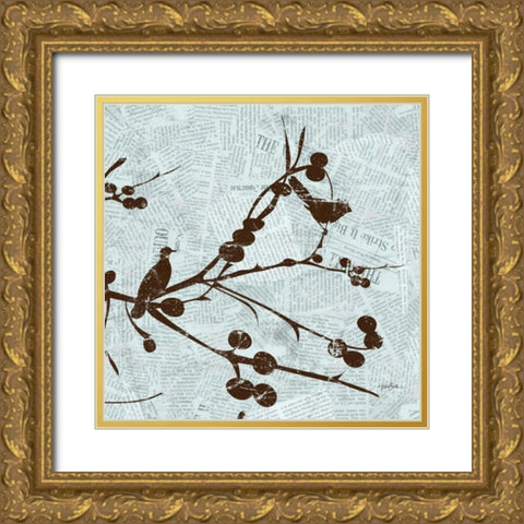 Bird Branches 2 Gold Ornate Wood Framed Art Print with Double Matting by Stimson, Diane