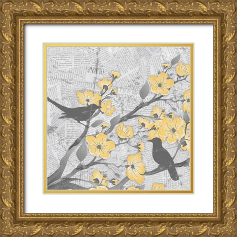 Cherry Blossom Birds 1 Gold Ornate Wood Framed Art Print with Double Matting by Stimson, Diane