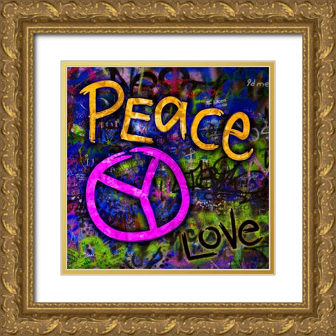 Graffiti Peace Gold Ornate Wood Framed Art Print with Double Matting by Stimson, Diane