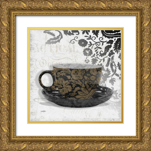 Coffee Damask 1 Gold Ornate Wood Framed Art Print with Double Matting by Stimson, Diane