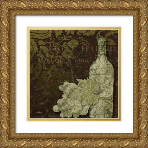 White Wine Damask Gold Ornate Wood Framed Art Print with Double Matting by Stimson, Diane