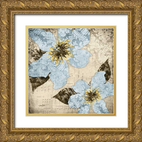 Flora Symphony 4 Blue Gold Ornate Wood Framed Art Print with Double Matting by Stimson, Diane