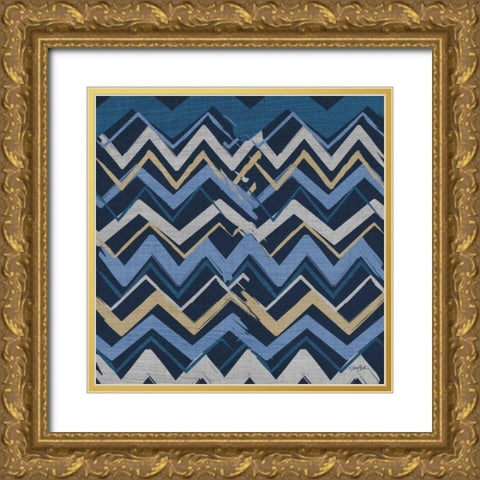 Chevron on Navy Gold Ornate Wood Framed Art Print with Double Matting by Stimson, Diane