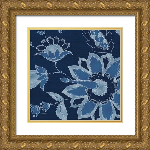 Denim Floral 1 Gold Ornate Wood Framed Art Print with Double Matting by Stimson, Diane