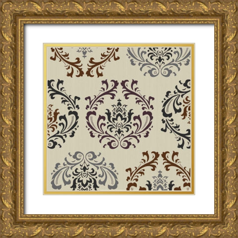Damask Pattern 1 Gold Ornate Wood Framed Art Print with Double Matting by Stimson, Diane