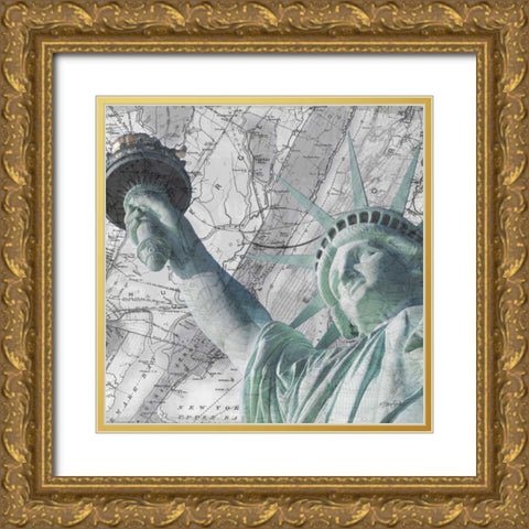 Statue NYC Gold Ornate Wood Framed Art Print with Double Matting by Stimson, Diane