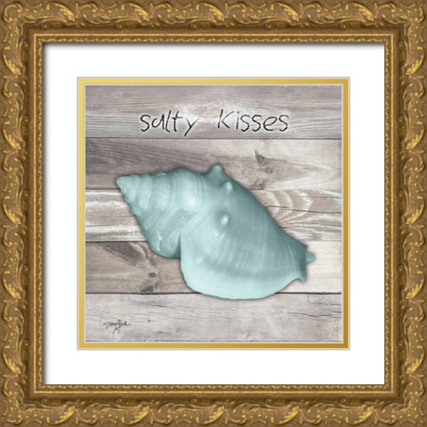 Salty Kisses Aqua Shell Gold Ornate Wood Framed Art Print with Double Matting by Stimson, Diane