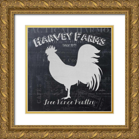 Chalkboard Poultry Gold Ornate Wood Framed Art Print with Double Matting by Stimson, Diane