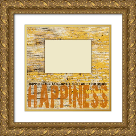 Happiness Grunge Gold Ornate Wood Framed Art Print with Double Matting by Stimson, Diane