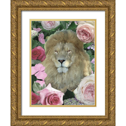 Floral Lion Gold Ornate Wood Framed Art Print with Double Matting by Stimson, Diane