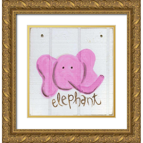Happy Pink Elephant Gold Ornate Wood Framed Art Print with Double Matting by Butson, Erin