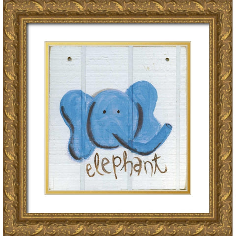 Happy Blue Elephant Gold Ornate Wood Framed Art Print with Double Matting by Butson, Erin