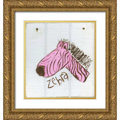 Happy Pink Zebra Gold Ornate Wood Framed Art Print with Double Matting by Butson, Erin