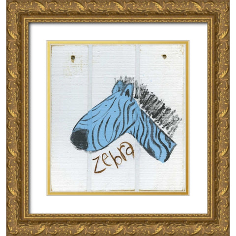 Happy Blue Zebra Gold Ornate Wood Framed Art Print with Double Matting by Butson, Erin