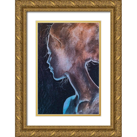 Girl In The Moonlight Gold Ornate Wood Framed Art Print with Double Matting by Debs, Emma Catherine