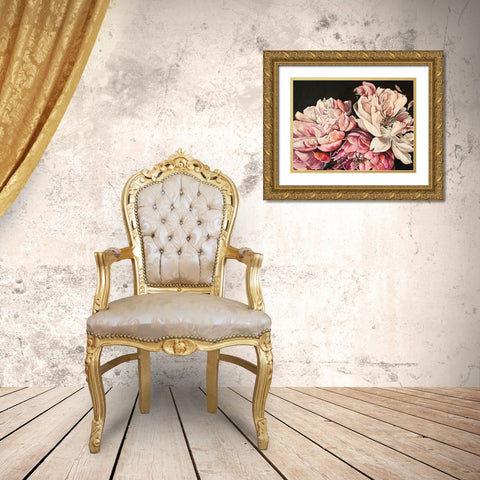 Pink Peonies Gold Ornate Wood Framed Art Print with Double Matting by Debs, Emma Catherine