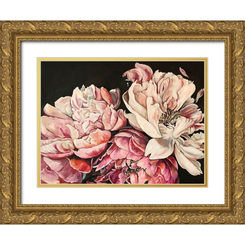 Pink Peonies Gold Ornate Wood Framed Art Print with Double Matting by Debs, Emma Catherine