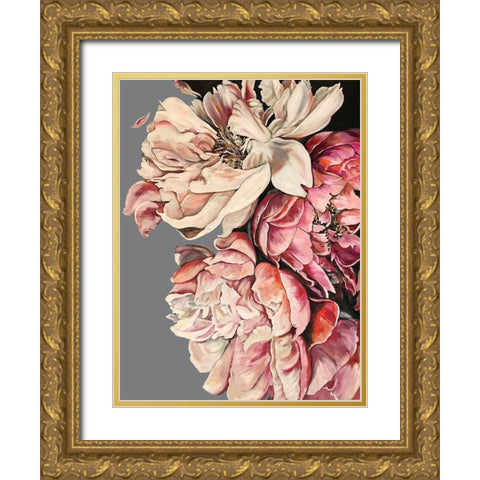 Peonies with Grey Gold Ornate Wood Framed Art Print with Double Matting by Debs, Emma Catherine