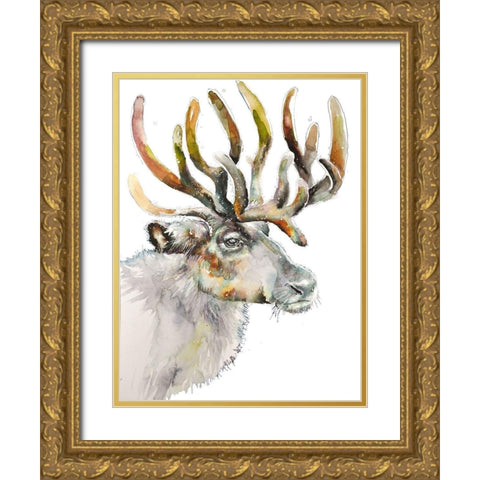 Moose on White Gold Ornate Wood Framed Art Print with Double Matting by Debs, Emma Catherine