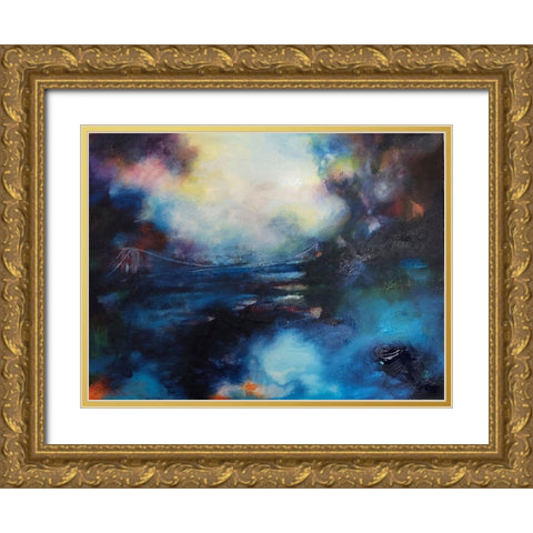 Blue Bridge Gold Ornate Wood Framed Art Print with Double Matting by Debs, Emma Catherine