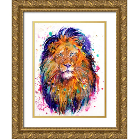 Lion Gold Ornate Wood Framed Art Print with Double Matting by Debs, Emma Catherine
