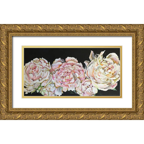Line of peonies Gold Ornate Wood Framed Art Print with Double Matting by Debs, Emma Catherine