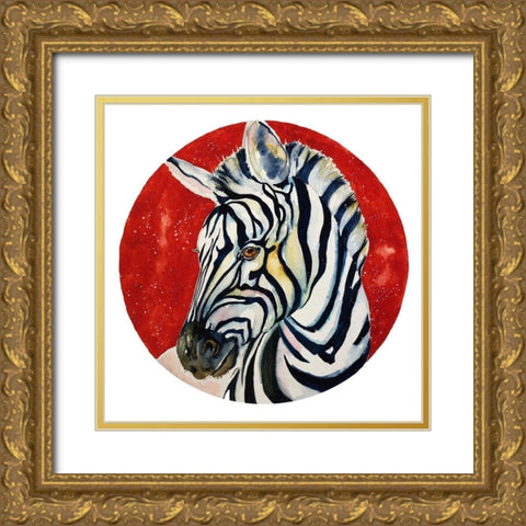Zebra Watercolor 1 Gold Ornate Wood Framed Art Print with Double Matting by Debs, Emma Catherine