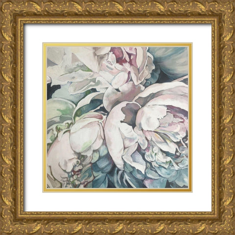 Bunch Of Peonies Gold Ornate Wood Framed Art Print with Double Matting by Debs, Emma Catherine