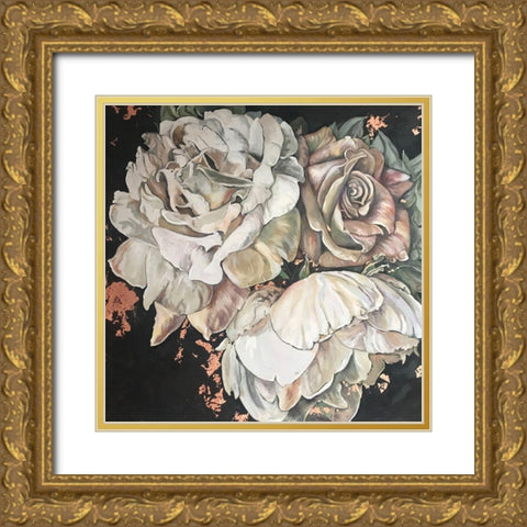 Beige Roses Gold Ornate Wood Framed Art Print with Double Matting by Debs, Emma Catherine