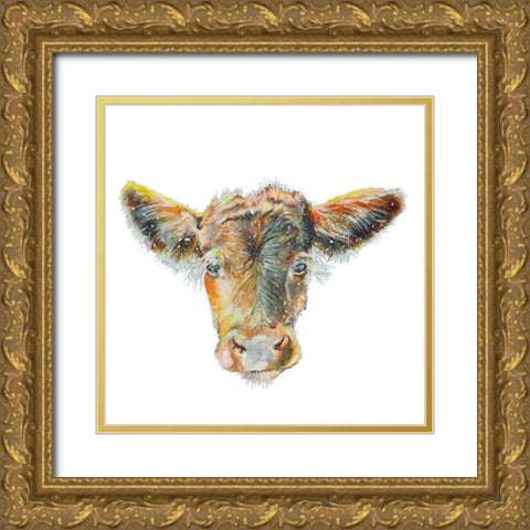 Heifer on White Gold Ornate Wood Framed Art Print with Double Matting by Debs, Emma Catherine
