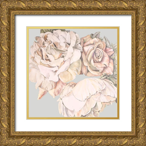 Soft Rose Bunch Gold Ornate Wood Framed Art Print with Double Matting by Debs, Emma Catherine