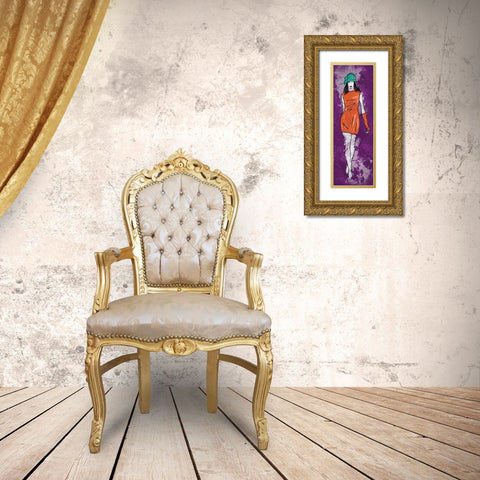 Runway Model on Purple Gold Ornate Wood Framed Art Print with Double Matting by Rodriquez Jr, Enrique
