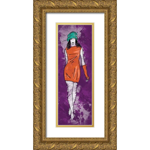 Runway Model on Purple Gold Ornate Wood Framed Art Print with Double Matting by Rodriquez Jr, Enrique