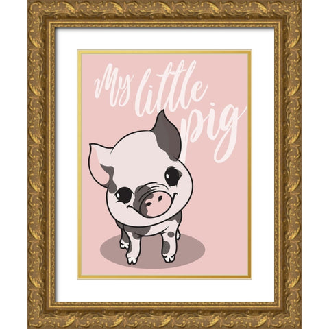 My Little Pig Gold Ornate Wood Framed Art Print with Double Matting by Rodriquez Jr, Enrique
