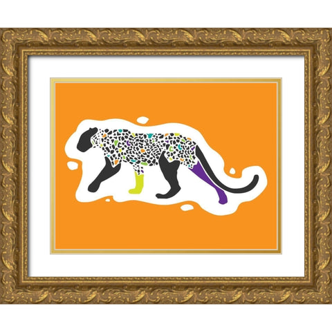 Fun Leopard Gold Ornate Wood Framed Art Print with Double Matting by Rodriquez Jr, Enrique